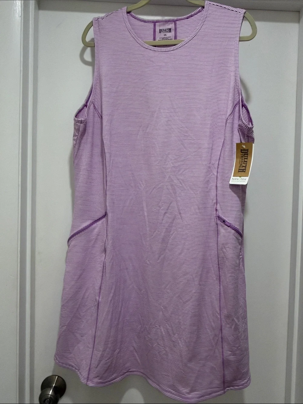 Duluth Trading Co Lavender Striped Sleeveless Dress